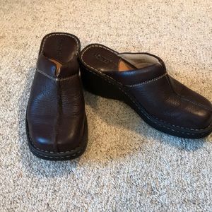 Black leather slides